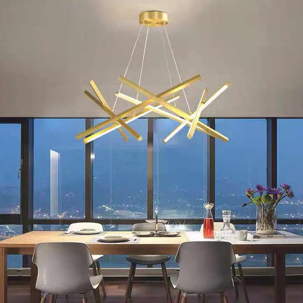 Chandelier Geometric LED Cross Light Bar Gold Dining Room