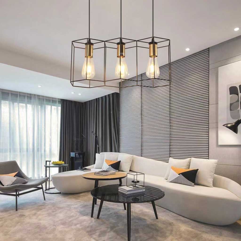 Chandelier Geometric Metal Frame 3 Heads Cylindrical Living Room