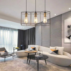 Chandelier Geometric Metal Frame 3 Heads Cylindrical Living Room