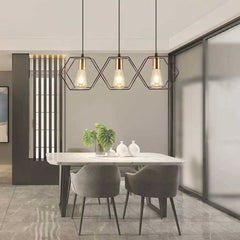 Chandelier Geometric Metal Frame 3 Heads Hexagonal Dining Table