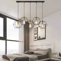 Chandelier Geometric Metal Frame 5 Heads Hexagonal Bedroom