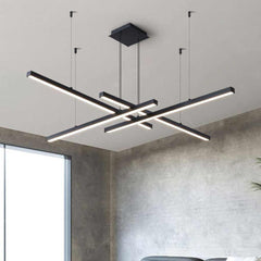 Chandelier Geometric Multiple LED Light Stick Dimmable Black Room