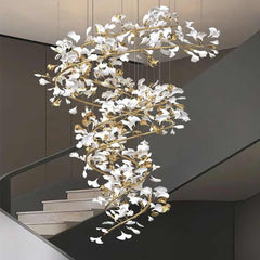 Chandelier Ginkgo Ceramic Brass Branch Hall