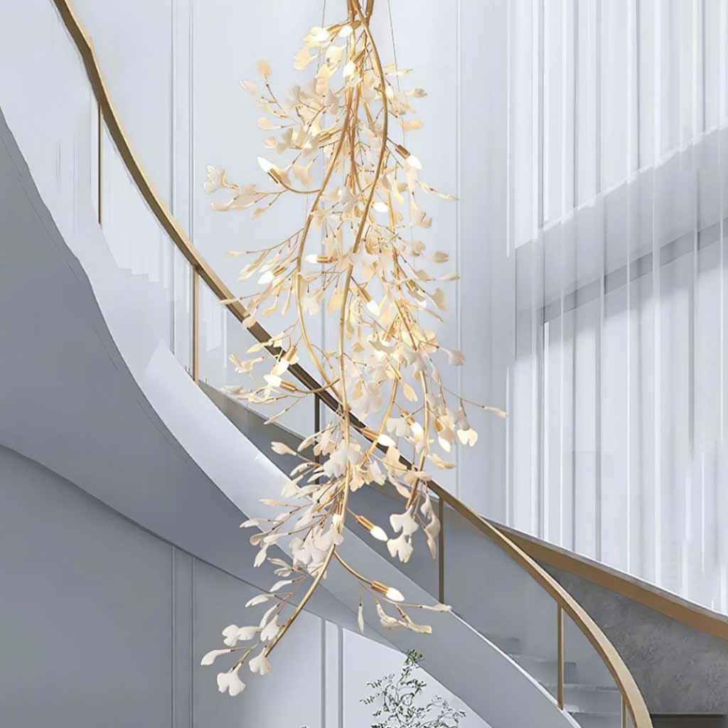 Chandelier Ginkgo Ceramic Brass Branch Stairs
