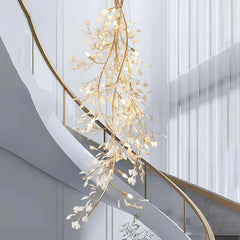 Chandelier Ginkgo Ceramic Brass Branch Stairs