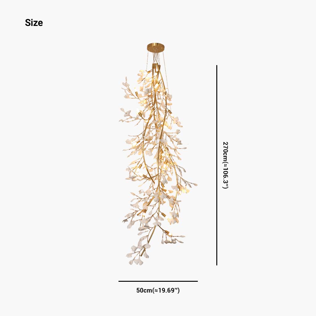 Chandelier Ginkgo Long Ceramic Brass Branch Size