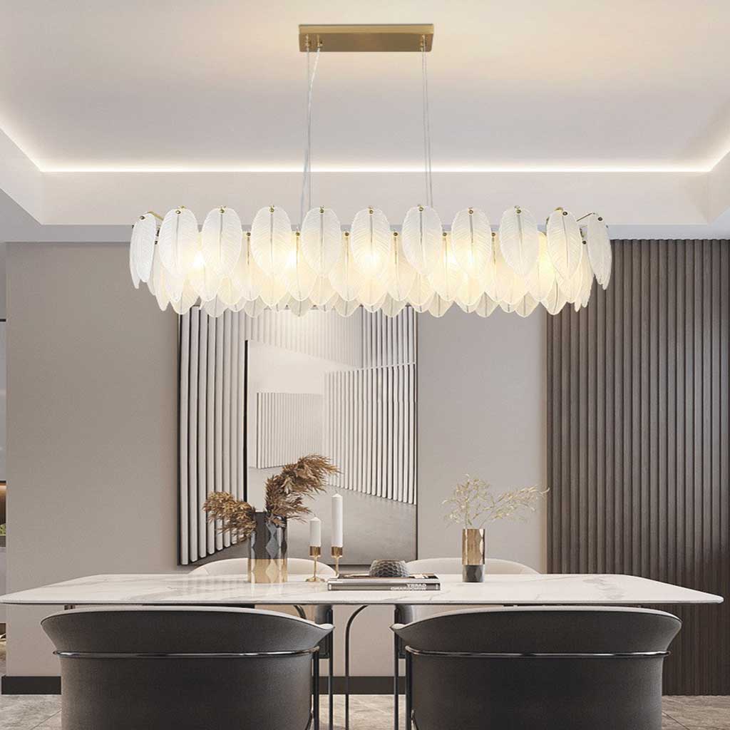 Chandelier Glass Feather Rectangular Dining Table