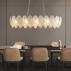 Chandelier Glass Feather Rectangular White Dining Room