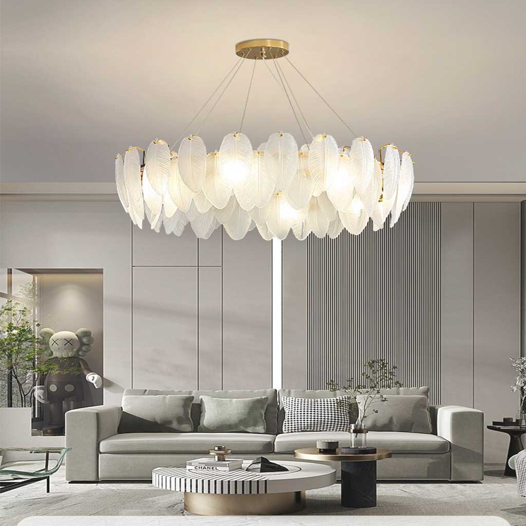 Chandelier Glass Feather Round Living Room
