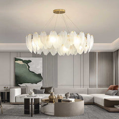 Chandelier Glass Feather Round White Living Room