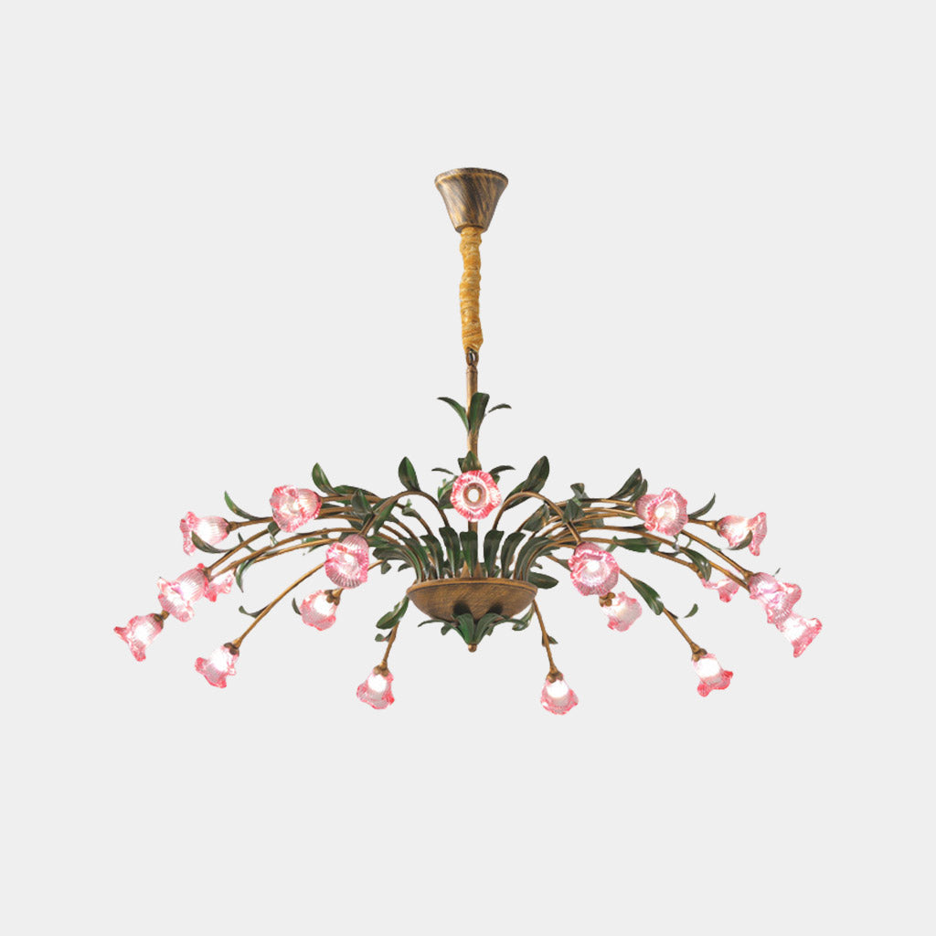 Chandelier Glass Flower with Leaves Pink