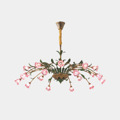 Chandelier Glass Flower with Leaves Pink