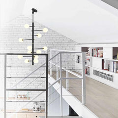 Chandelier Glass Globe High Sloped Ceiling White Black Entryway