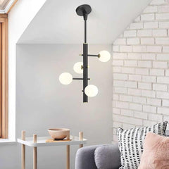 Chandelier Glass Globe High Sloped Ceiling White Black Living Room