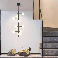 Chandelier Glass Globe High Sloped Ceiling White Black Loft