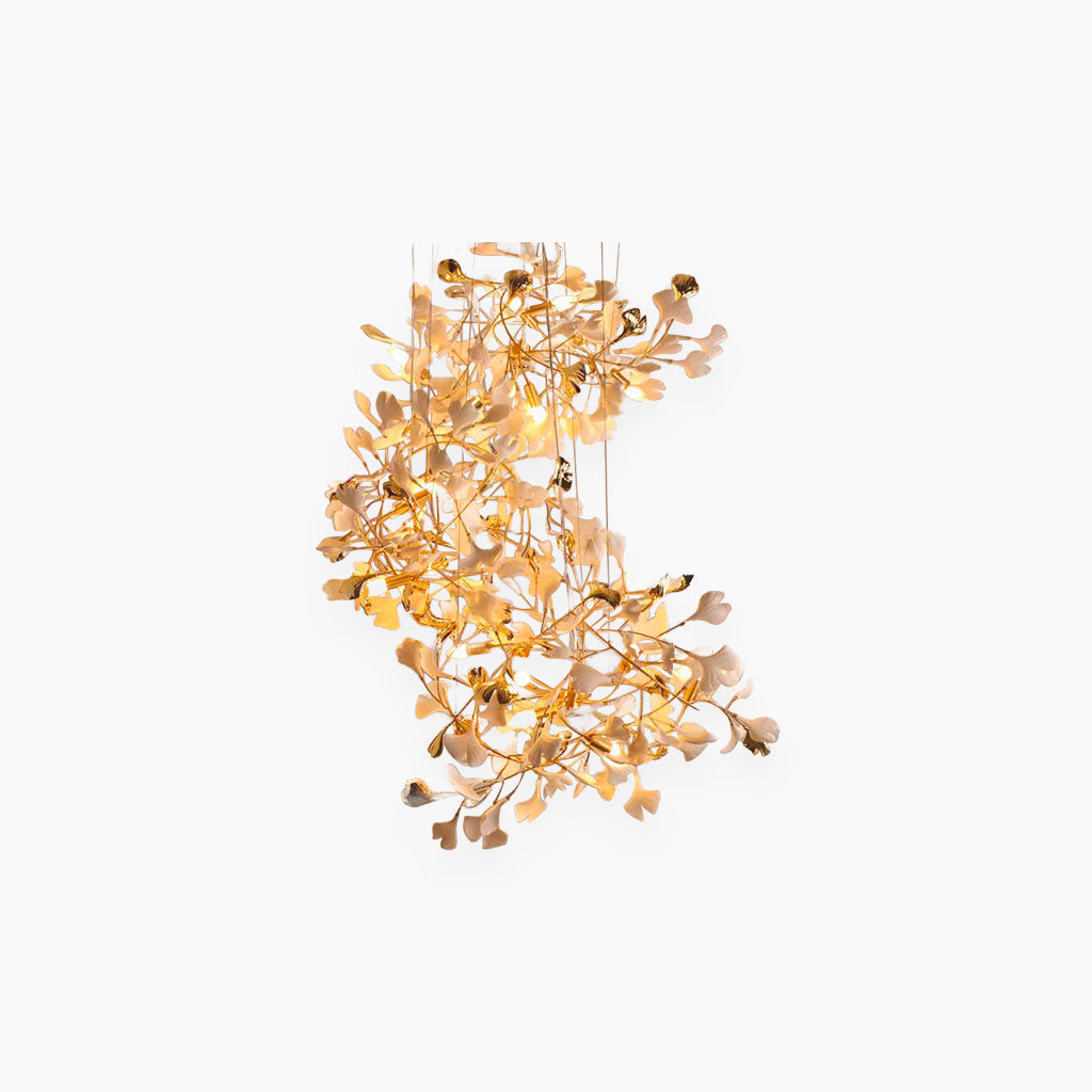 Chandelier Grand High Ceiling Ginkgo Ceramic Brass Branch