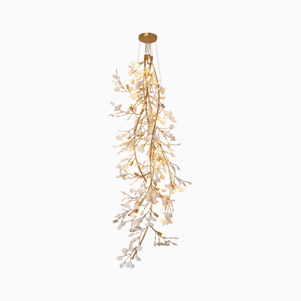 Chandelier Grand Long High Ceiling Ginkgo Ceramic Branch
