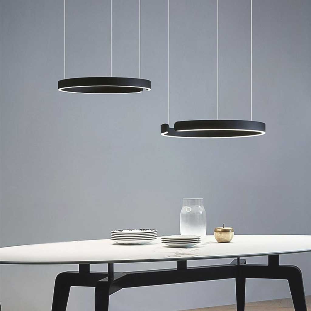 Chandelier Hanging Circular 2 Ring Black Dining Room
