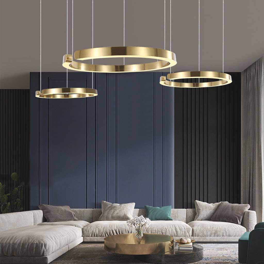 Chandelier Hanging Circular 3 Ring Gold Living Room