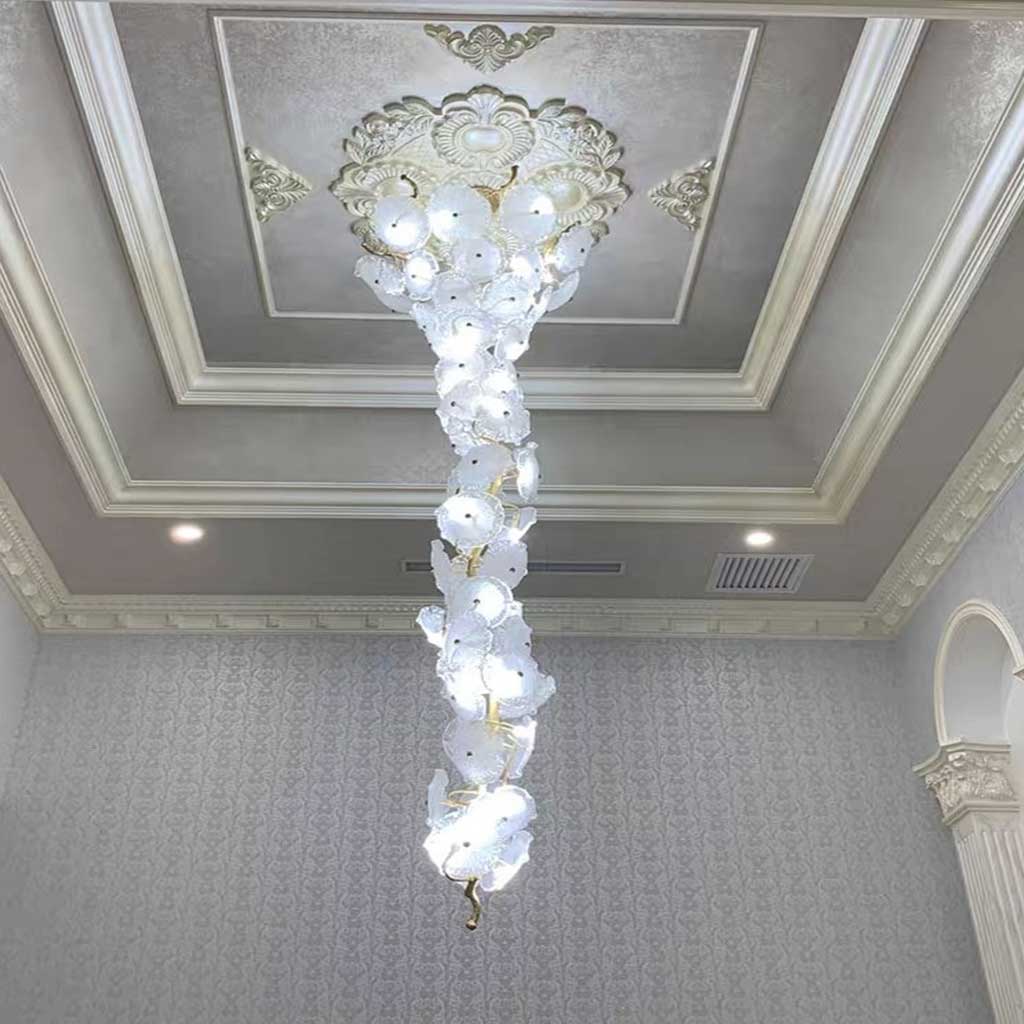 Chandelier High Ceiling Brass Branch Lotus Hall