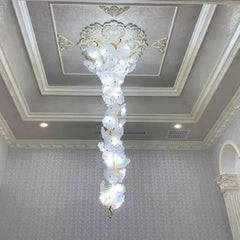 Chandelier High Ceiling Brass Branch Lotus Hall