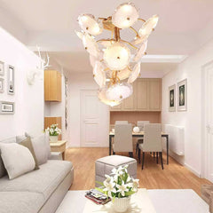 Chandelier High Ceiling Brass Branch Lotus Living Room