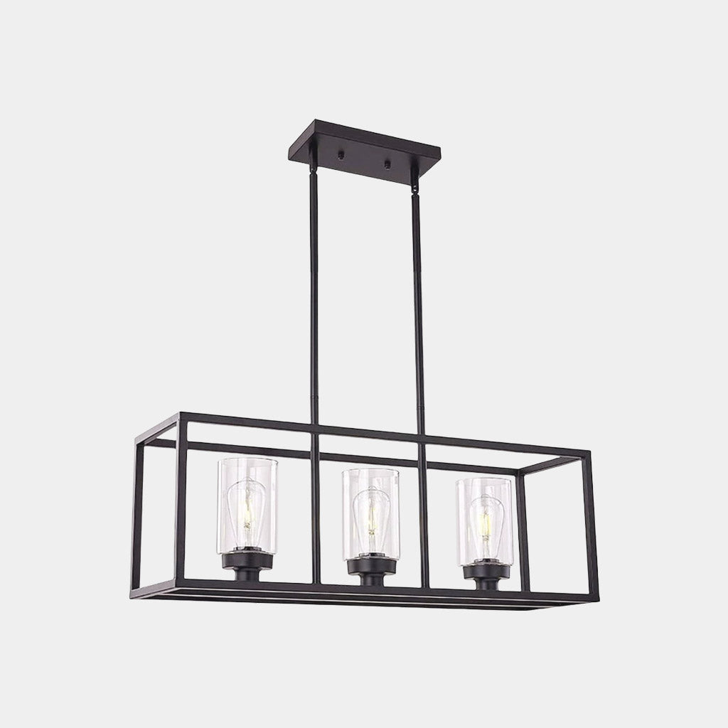 Chandelier Industrial Farmhouse Linear Rectangle Black 3 Light