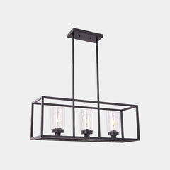Chandelier Industrial Farmhouse Linear Rectangle Black 3 Light