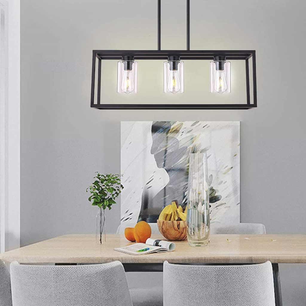 Chandelier Industrial Farmhouse Linear Rectangle Black Dining Room