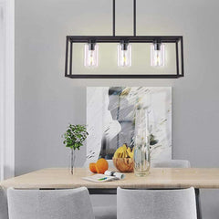 Chandelier Industrial Farmhouse Linear Rectangle Black Dining Room