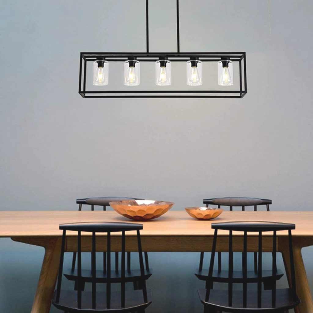 Chandelier Industrial Farmhouse Linear Rectangle Black Dining Table