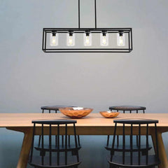 Chandelier Industrial Farmhouse Linear Rectangle Black Dining Table
