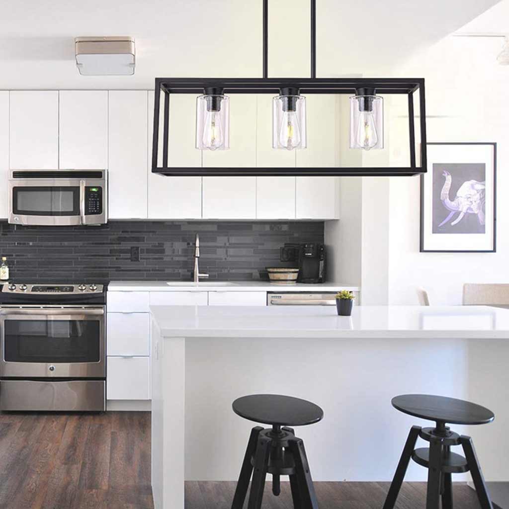 Chandelier Industrial Farmhouse Linear Rectangle Black Kitchen Island