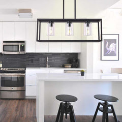 Chandelier Industrial Farmhouse Linear Rectangle Black Kitchen Island