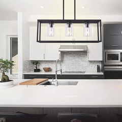 Chandelier Industrial Farmhouse Linear Rectangle Black Kitchen
