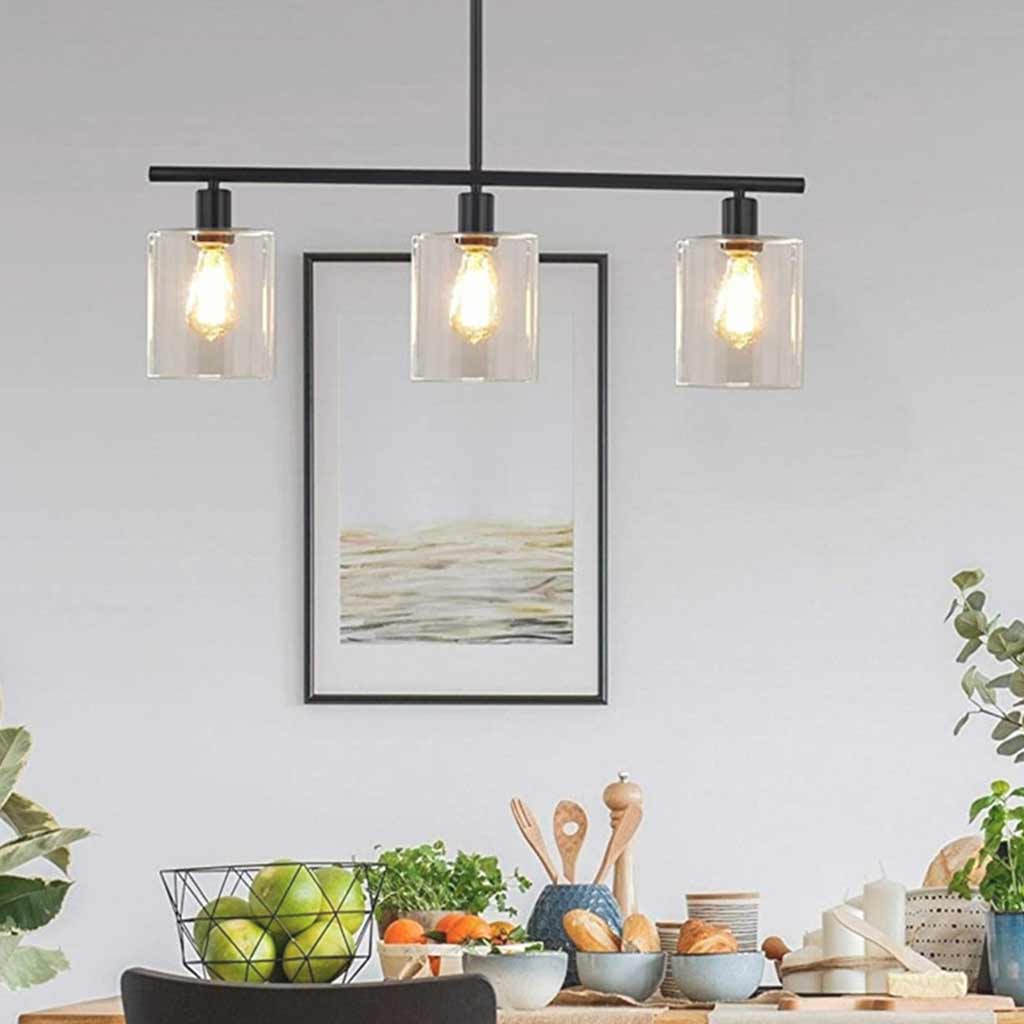 Chandelier Industrial Glass 3 Light Black Dining Room