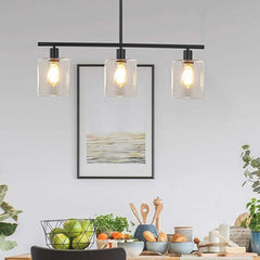 Chandelier Industrial Glass 3 Light Black Dining Room