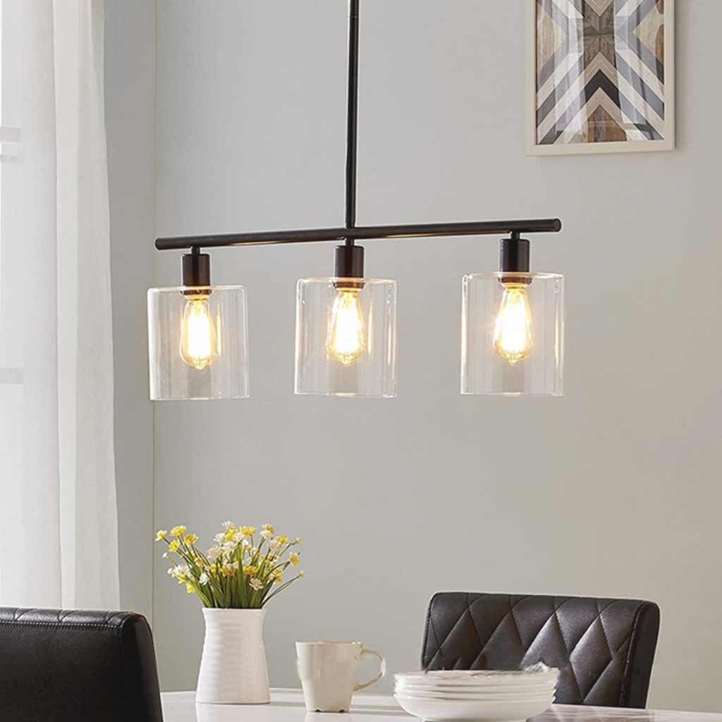 Chandelier Industrial Glass 3 Light Black Dining Table