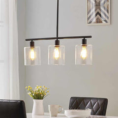 Chandelier Industrial Glass 3 Light Black Dining Table