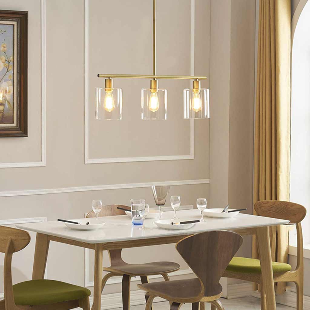 Chandelier Industrial Glass 3 Light Gold Dining Room