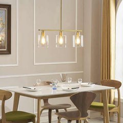 Chandelier Industrial Glass 3 Light Gold Dining Room
