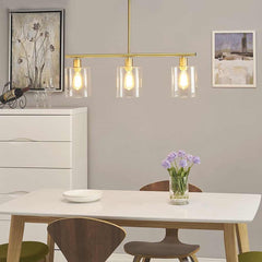 Chandelier Industrial Glass 3 Light Gold Dining Table