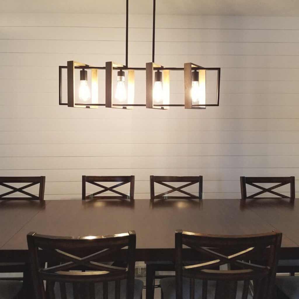 Chandelier Island Lighting Farmhouse Linear Rectangular Wood Dining Table