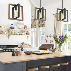 Chandelier Island Lighting Farmhouse Linear Rectangular Wood Kitchen Island