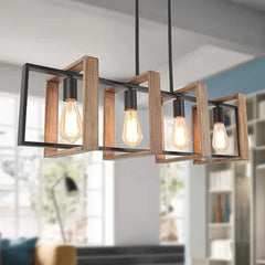 Chandelier Island Lighting Farmhouse Linear Rectangular Wood Living Room