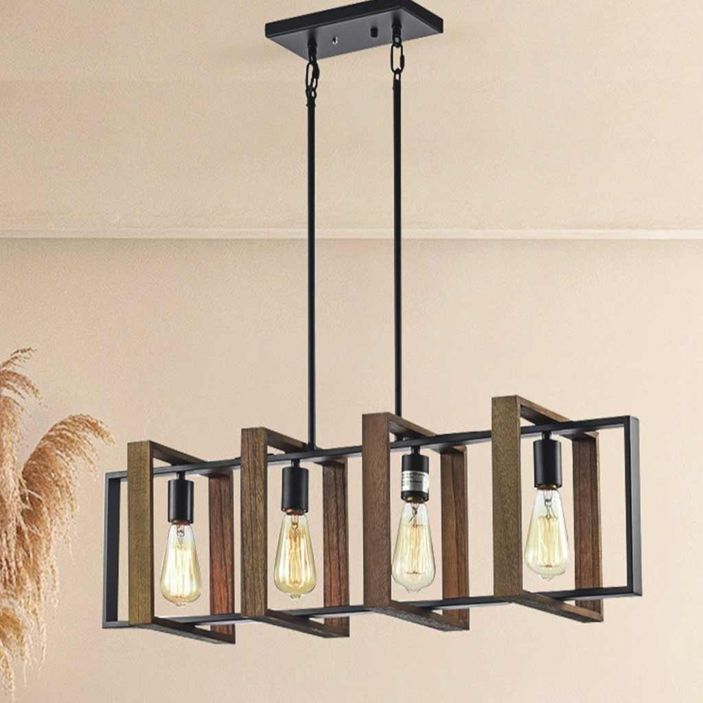 Chandelier Island Lighting Farmhouse Linear Rectangular Wood Room
