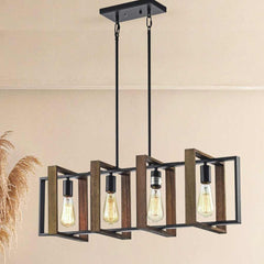 Chandelier Island Lighting Farmhouse Linear Rectangular Wood Room