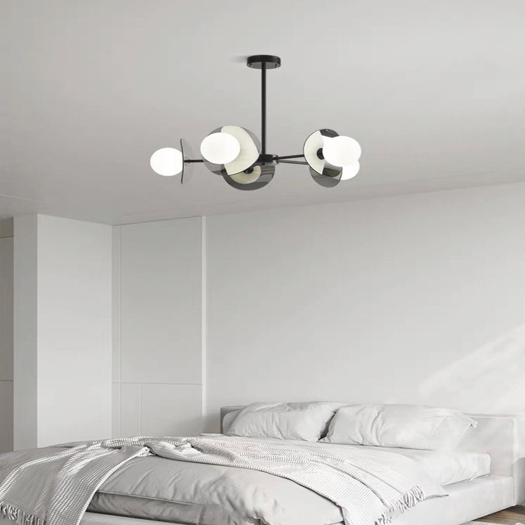 Chandelier Italian Black Copper Glass Globe 5 Lights Bedroom