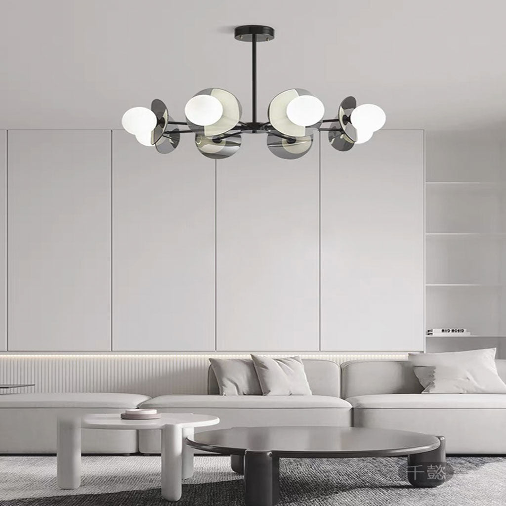 Chandelier Italian Black Copper Glass Globe 8 Lights Living Room