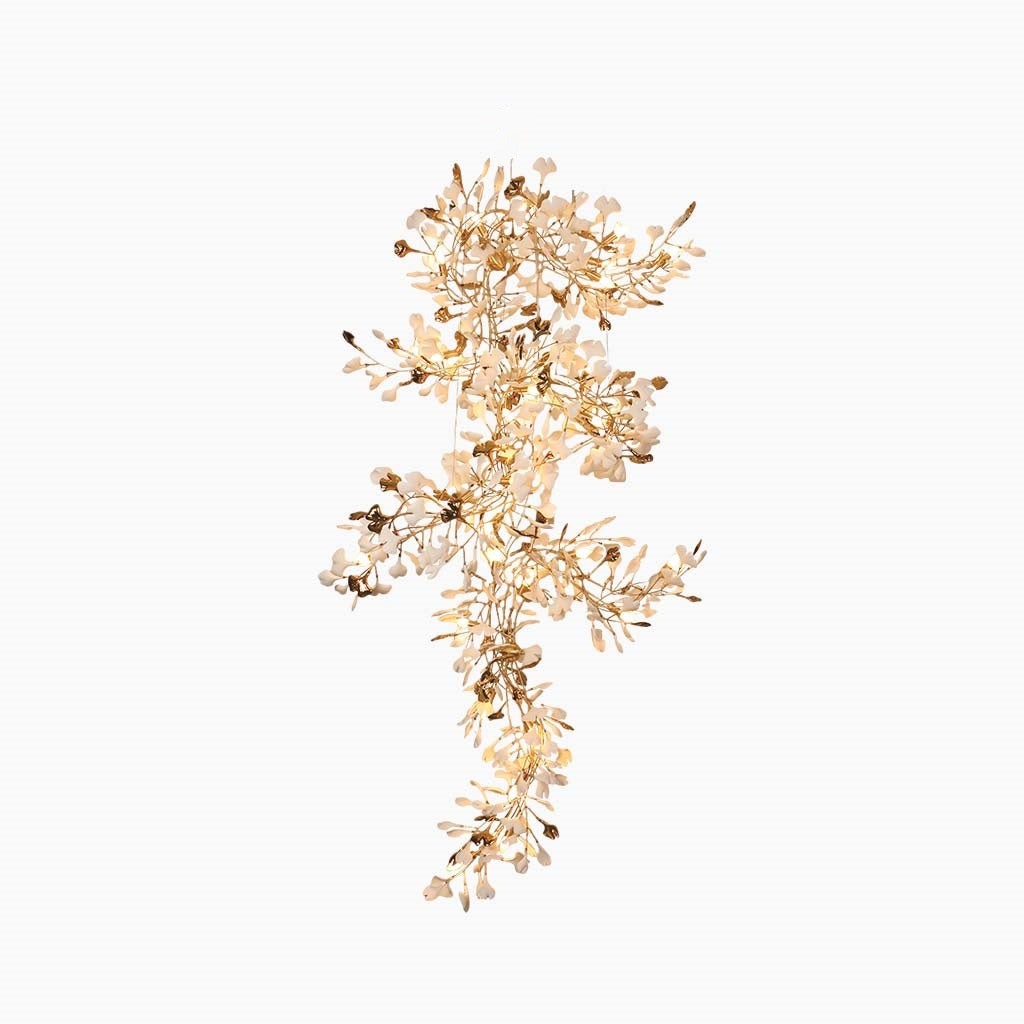 Chandelier Long High Ceiling Ginkgo Ceramic Brass Branch